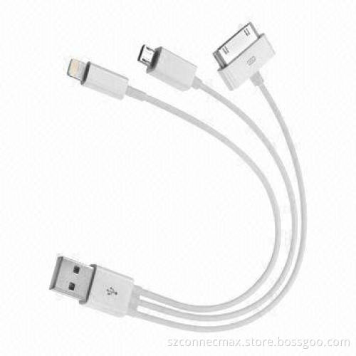 3-in-1 USB2.0 Sync Charging Cable (USB to 8, 30-pin, Micro) for iPhone 5/4, Samsung, White Color